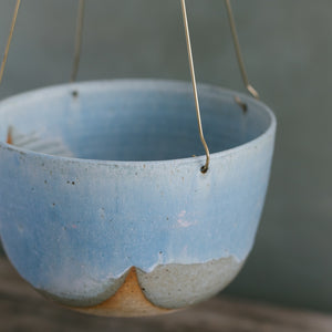 blue ceramic hanging planter Blue Frost Brass Hanging Planter – Leaf and Thread