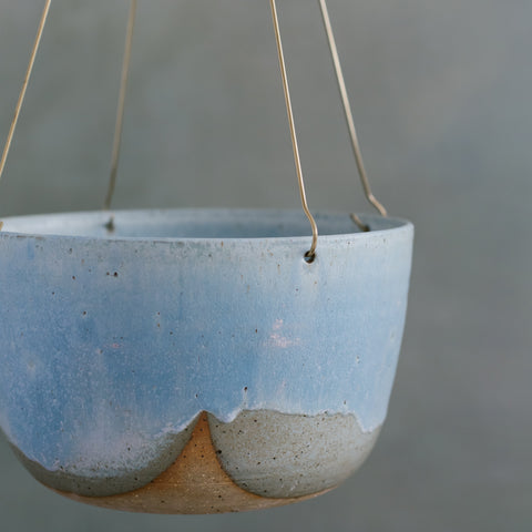 Blue Frost Brass Hanging Planter